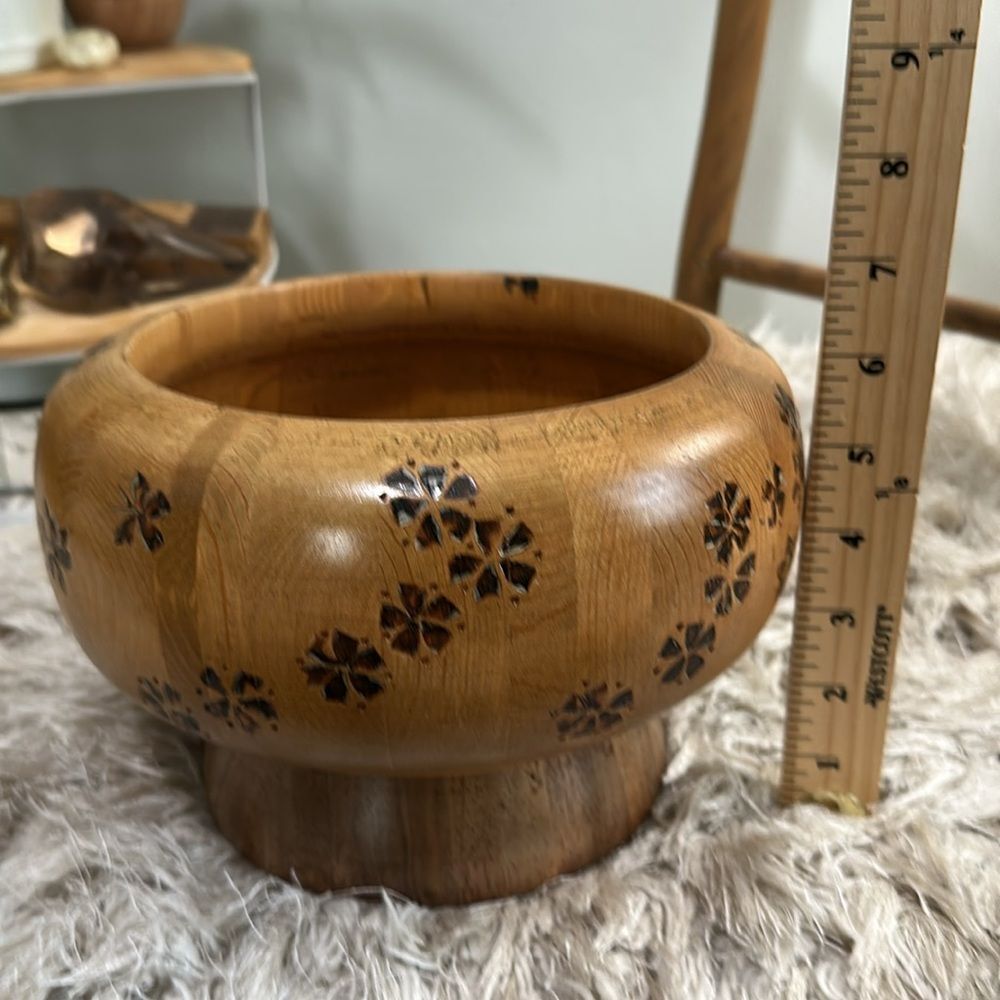 J Des Granges Palmer Alaska Handmade Rustic Wooden Bowl With‎ Floral Pattern - Picture 15 of 17